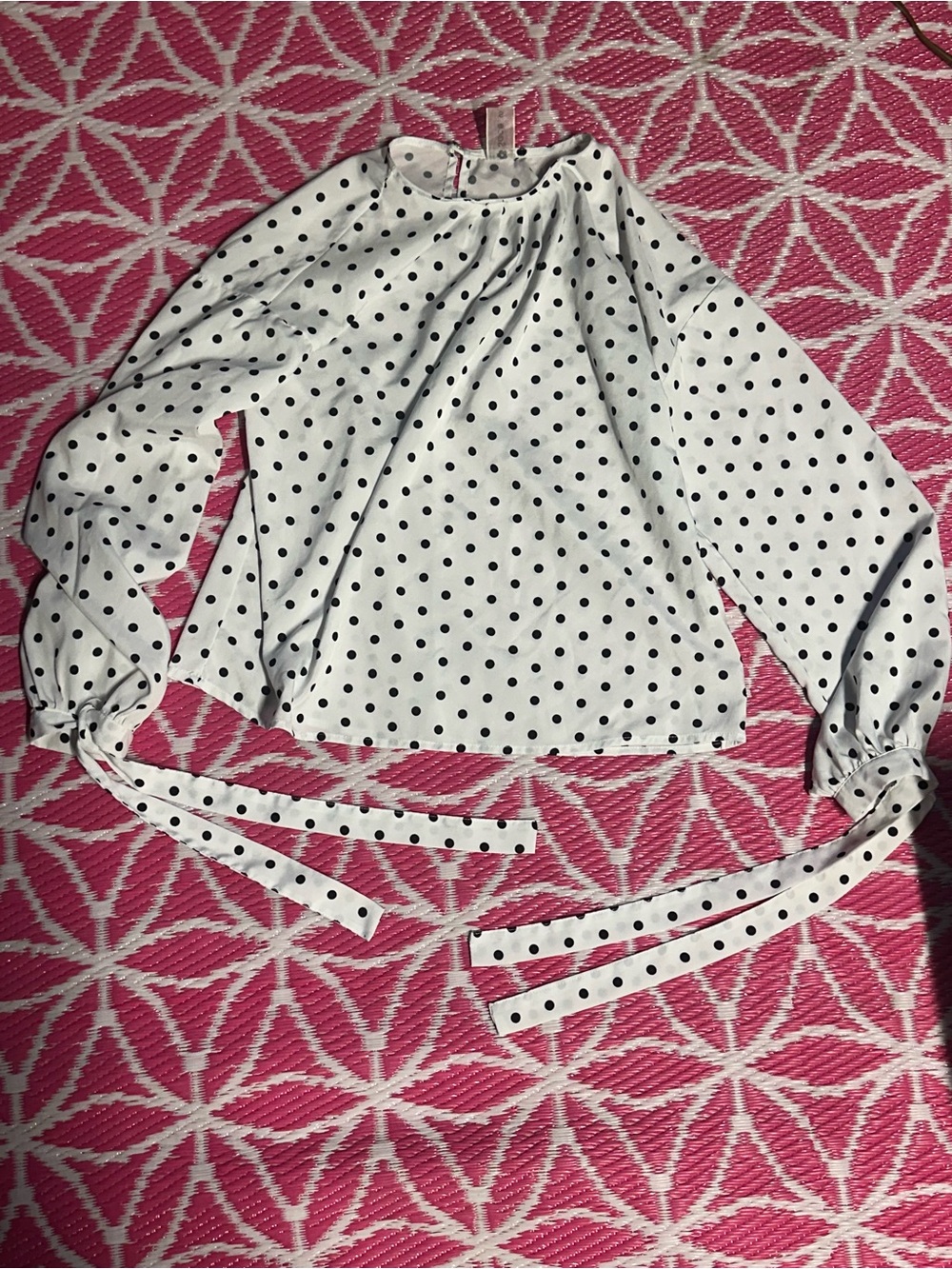 Sacé White Black Polka Dot Long Sleeve Blouse Top with Waist Ties Size S